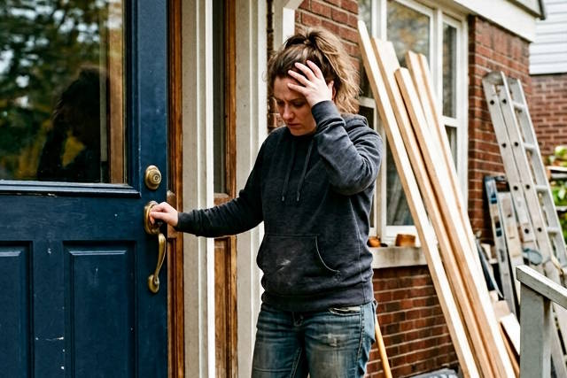 אישה נוגעת במצח בכניסה.