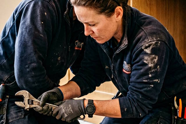 אישה משתמשת במפתח אנגלי.